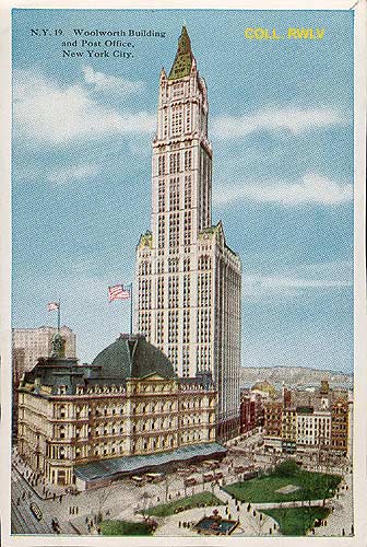 New York City Woolworth building and Post Office c1910