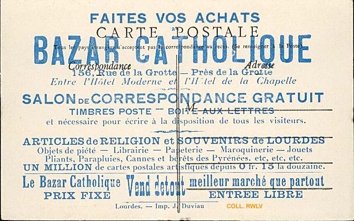 le Bazar catholique de Lourdes c1900 carte pub