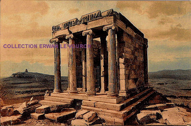 old vintage postcard greece athens victory temple