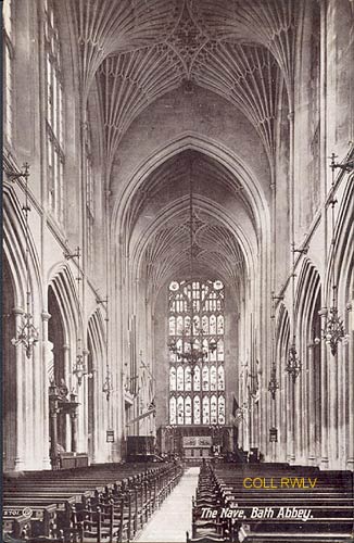 old postcard Bath abbey, the nave