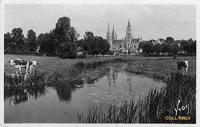 carte Bayeux Calvados l' Aure et cathedrale vers 1930