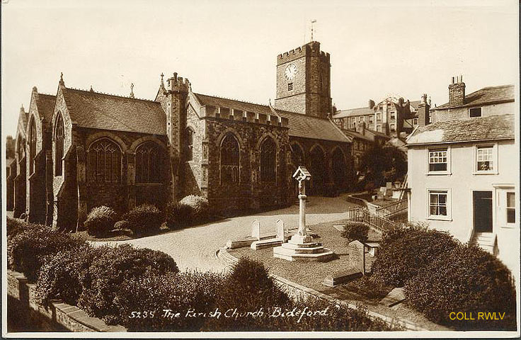 vintage photo postcard Bideford parish church