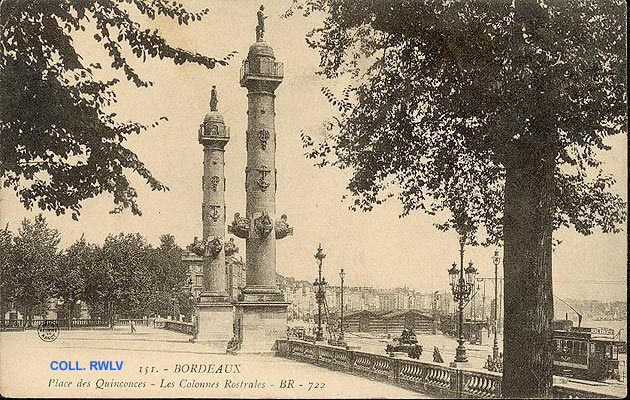 Bordeaux colonnes rostrales place des Quinconces c1900