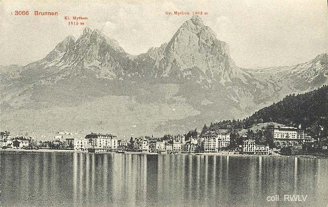 old postcard 1900 Brunnen from Swiss