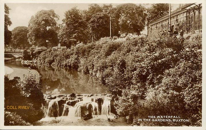 vintage photograph postcard Buxton the waterfall in the gardens