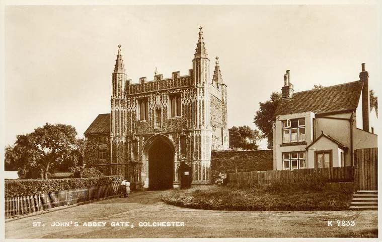 vintage postcard from Colchester St John's Abbey gate