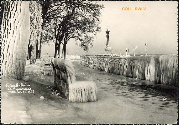 carte postale ancienne Evian les Bains hiver 1956