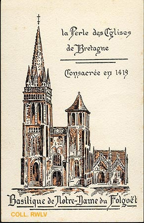 cpa dessin basilique Notre Dame du Folgoet