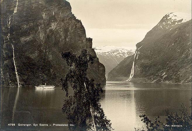 vintage postcard Geiranger syv sostre