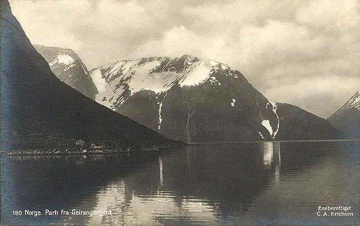 vintage postcard Parti fra Geirangerfjord Norge