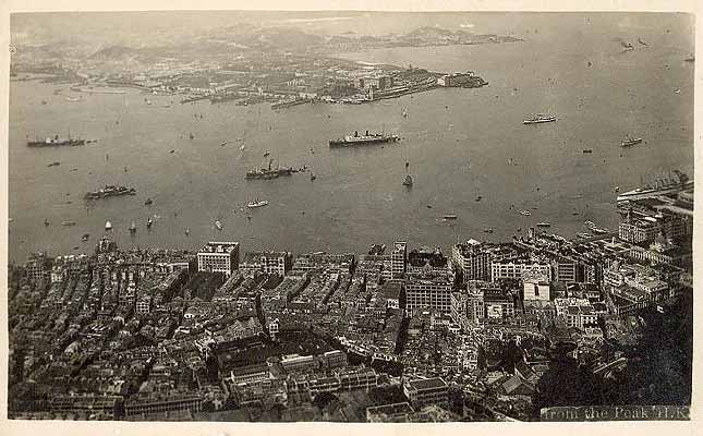 vintage postcard Hong Kong seem from Peak c1920