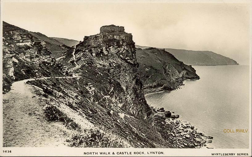 vintage postcard Lynton north walk castle rock