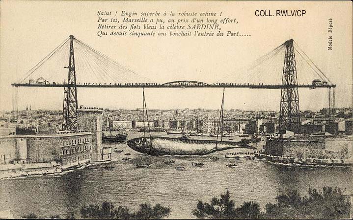 cpa 1900 Marseille la sardine et le pont transbordeur