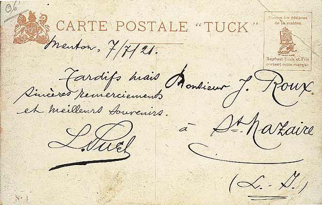 cpa carte Tuck Menton 1921