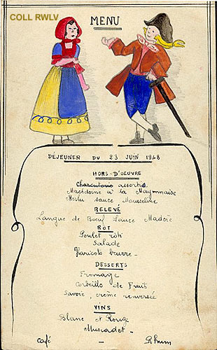 menu de dejeuner 1948