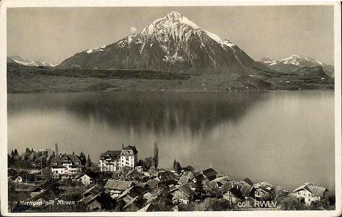 carte photo ancienne Merligen mit Niesen c1930