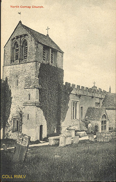 vintage postcatd North Cerney church