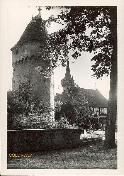 carte postale ancienne Obernai enceinte fortifiee et beffroi