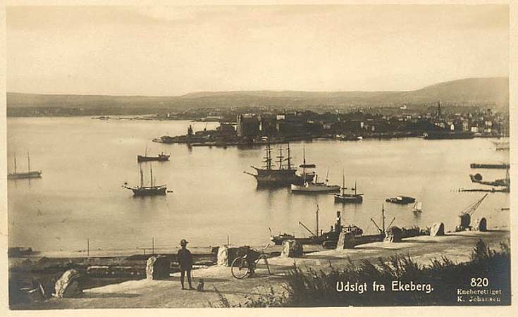 Oslo havnen udsigt fra Ekeberg vintage postcard 1900