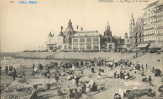 Ostende plage et Kursaal carte postale c1900