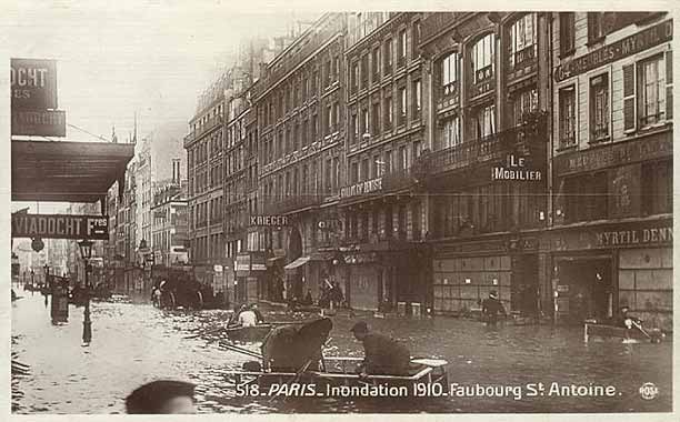 carte postale Paris inondation 1910  faubourg St Antoine