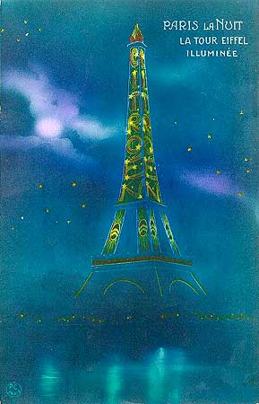 cpa Paris expo Arts Decoratifs 1925 la Tour Eiffel illuminee