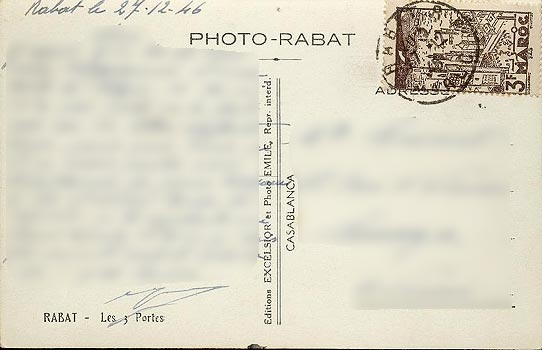 carte postale ancienne Maroc Rabat les 3 portes 1946