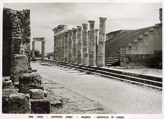 carte postale ancienne Rhodes acropole de Lindos