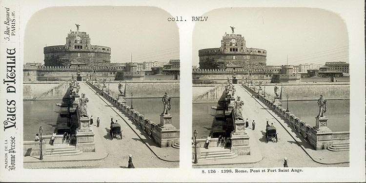 Roma Ponte e Castel Sant Angelo veduta stereo c1900