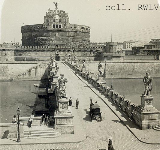 Roma ponte e castel Sant Angelo veduta stereo c1900