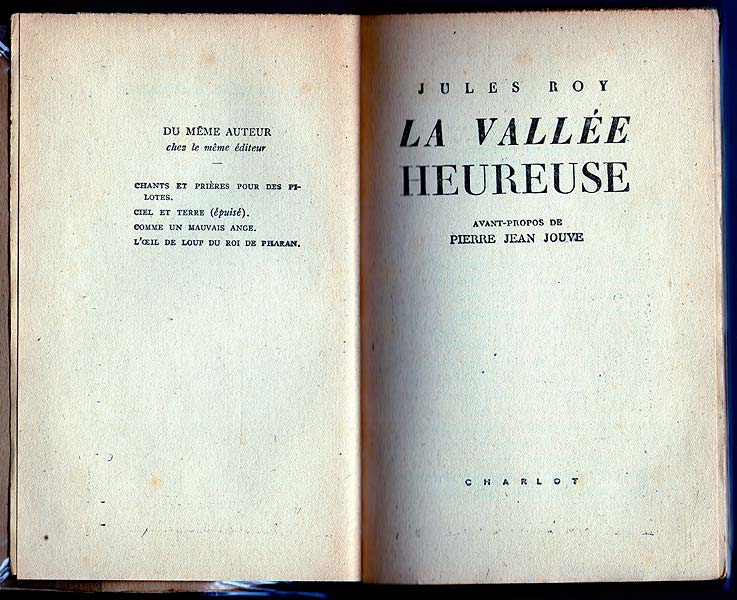 Jules Roy La vallee heureuse, premiere edition 1946