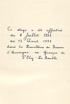 rapport de stage ouvrier dans les Houillieres d'Auvergne 1953