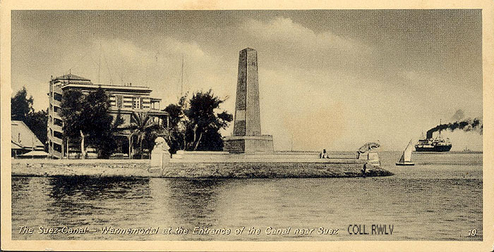 vintage postcard c1930 the Suez Canal War memorial