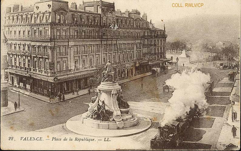 carte postale1914 Valence Drome petit train place Republique